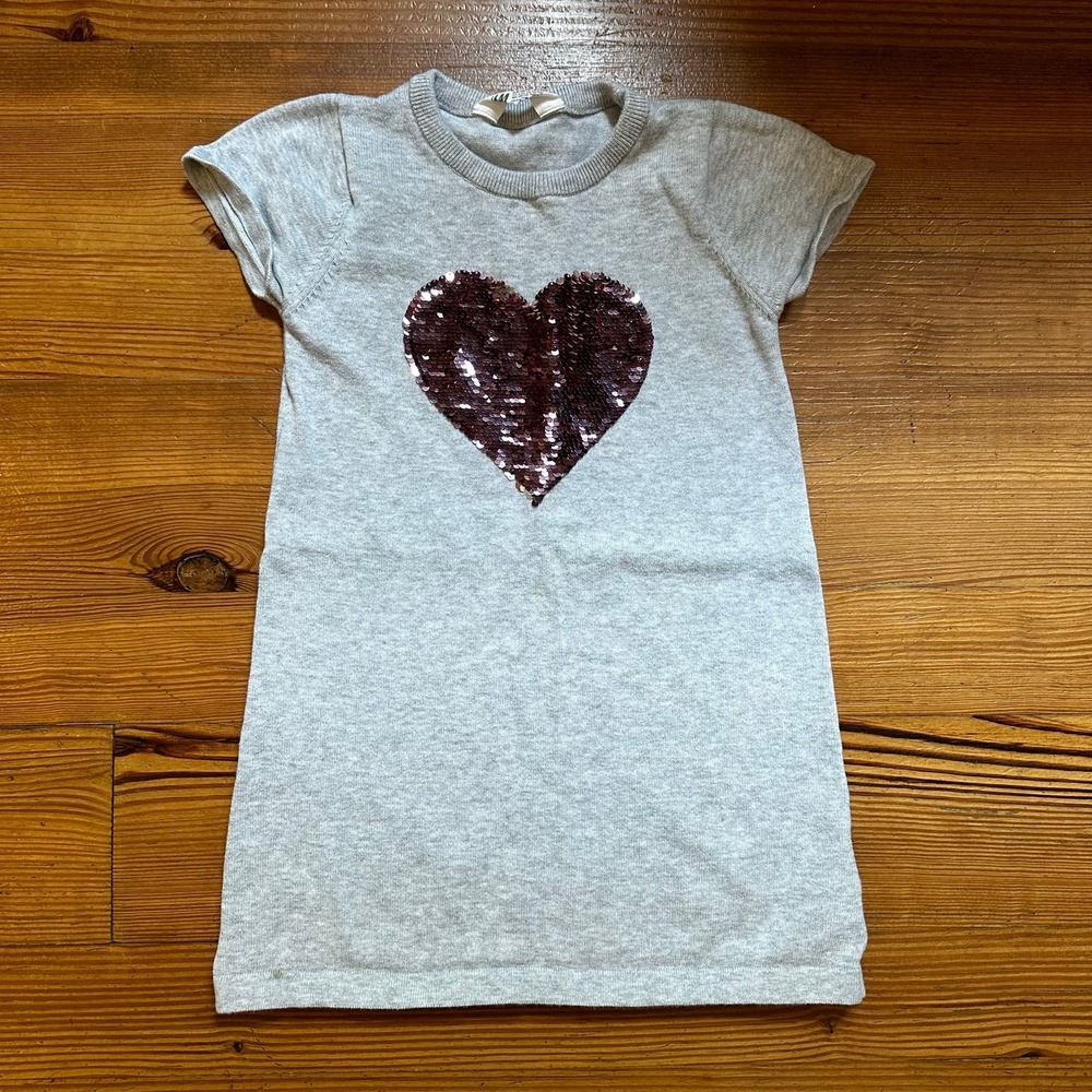 H&M gray heart sequin‎ short sleeve knit dress SIZE 4-6